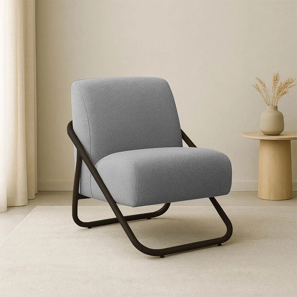 Poltrona Sala Decorativa Industrial Preto Martina Bouclê Grafite K01 - D'Rossi