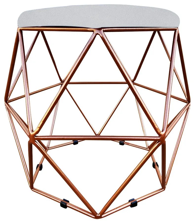 Puff Aramado Hexágono Decorativo Industrial Cobre com Suede D03 - D'Rossi - Cinza