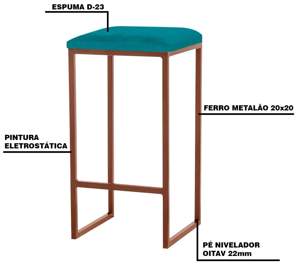 Kit 2 Banqueta Decorativa Billie Base Bronze Suede Azul Claro G41 - Gran Belo