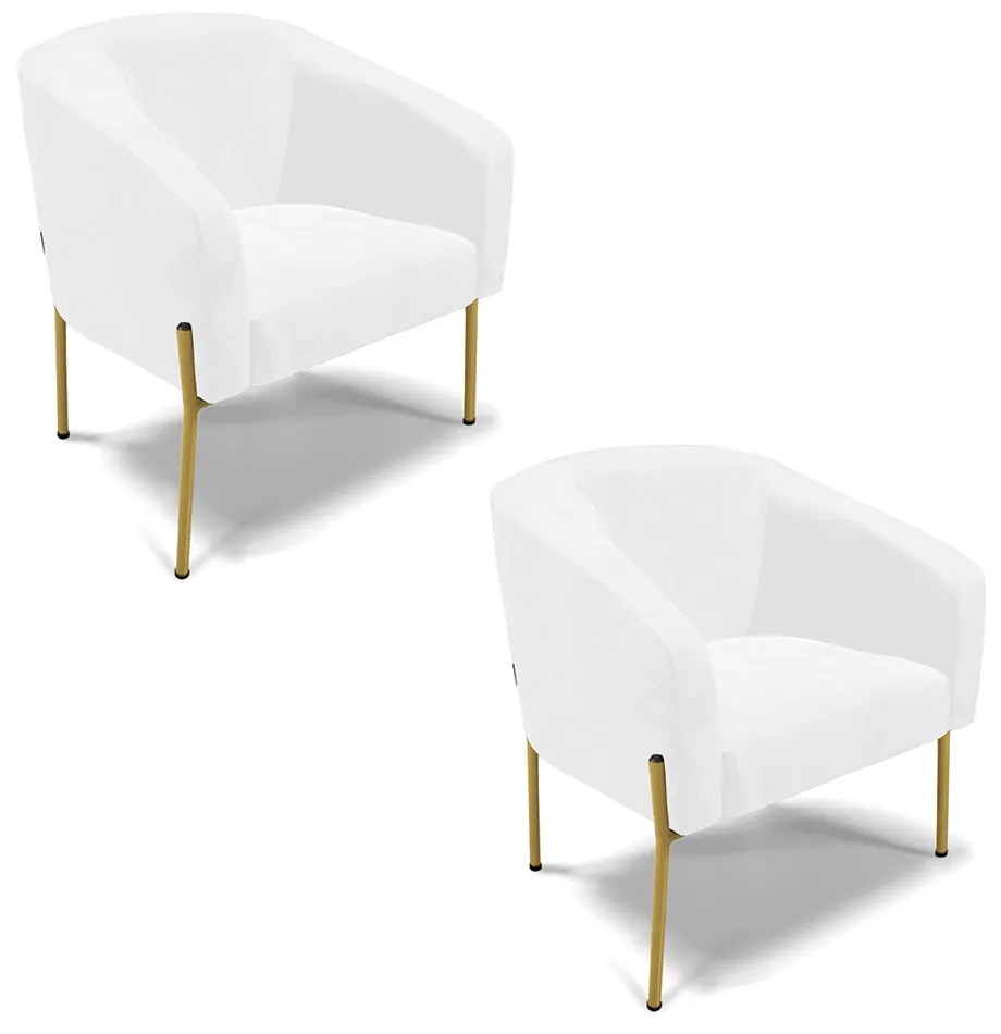 Poltrona Decorativa Pé de Ferro Dourado Kit 2 Stella Sintético PU D03 - D'Rossi - Branco