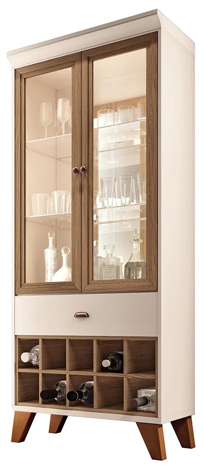 Cristaleira Bar e Adega Andorra Decorativa Sala de Estar MDP/MDF Off White/Castanho G26 - Gran Belo