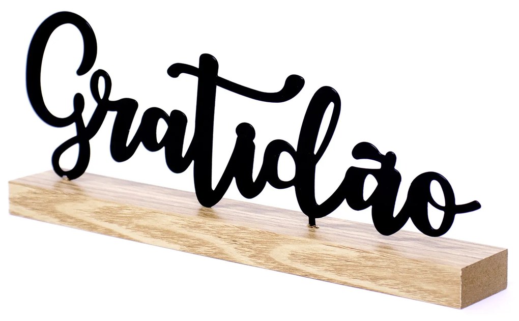 Enfeite de Metal Com Base em Madeira Gratidão 10,5x27x4 cm - D'Rossi