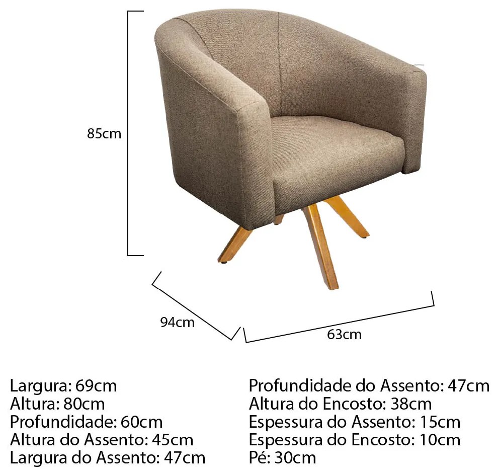 Poltrona Luiza Linho Marrom Base Madeira - ADJ Decor