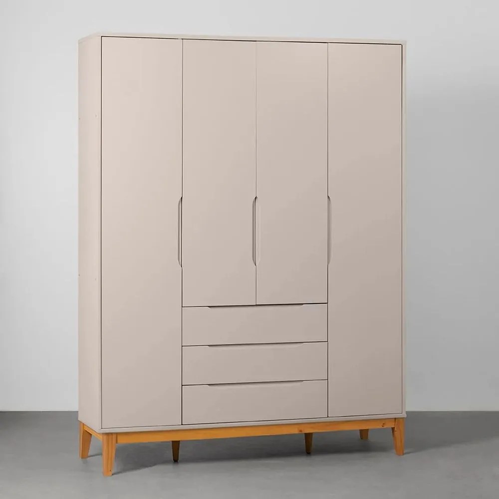 Guarda-Roupa Elfe 4 Portas e 3 Gavetas com Pés Square Mel – Areia Fosco