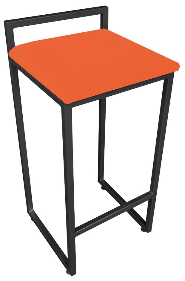 Banqueta Pietra Suede Base Preto - Laranja
