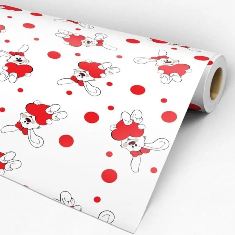 Papel de parede adesivo coelho coração vermelho