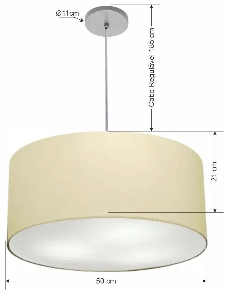 Lustre Pendente Cilíndrico Md-4049 Cúpula em Tecido 50x21cm Algodão Crú - Bivolt