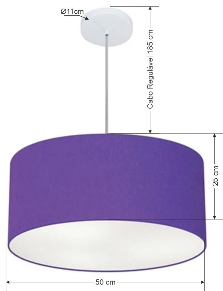 Lustre Pendente Cilíndrico Md-4100 Cúpula em Tecido 50x25cm Roxo - Bivolt