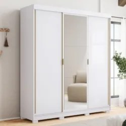 Guarda Roupa Casal 200cm Com Espelho Porto Flex Branco/Camarim - Vila