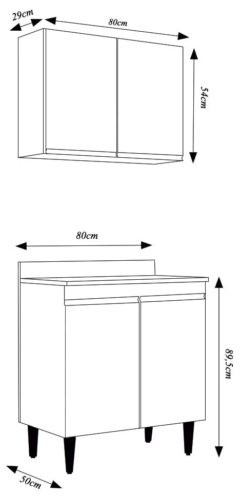Conjunto Balcão de Cozinha com Tampo Papin Armário Aéreo MDP/BP Branco G96 - Gran Belo