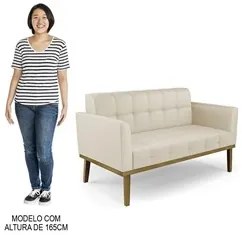 Sofá Namoradeira e 2 Poltronas Base Madeira Castanho Ana Sintético Beg