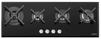 Cooktop a Gás Tramontina Slim Glass Flat 4GG B 100 Safestop em Vidro Temperado Preto e Trempes em Ferro Fundido