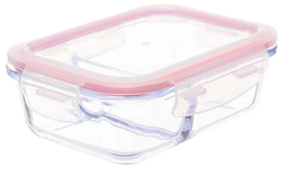 Pote Hermético de Vidro com Divisória e Tampa Click 640ml Retangular