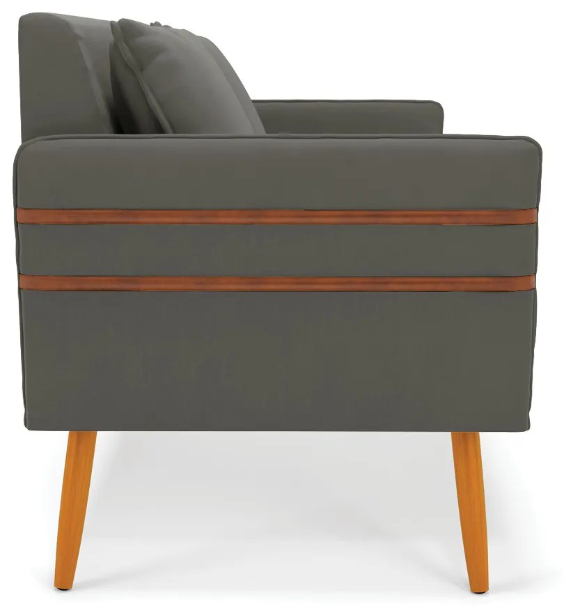 Namoradeira 02 Lugares Mari Suede Grafite Pés Palito Castanho - D'Rossi