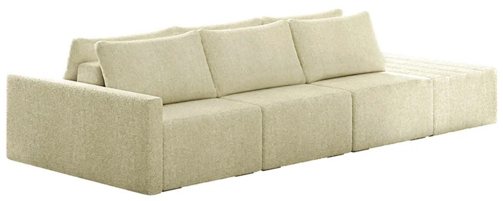 Sofá Ilha Modulado Milos 342cm Puff Lateral Bouclê Off White G33 - Gran Belo