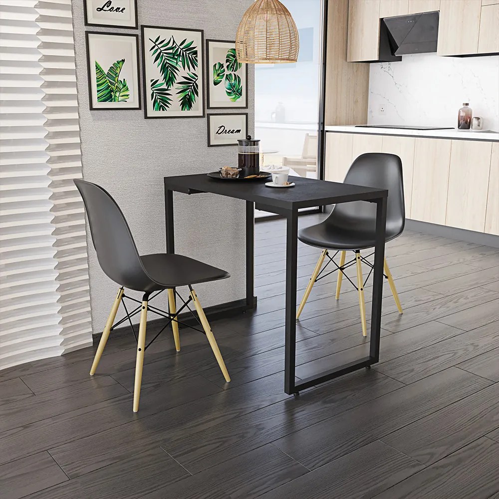 Mesa Multiuso Porto Preto 90cm com 02 Cadeiras Eiffel Preto - D'Rossi