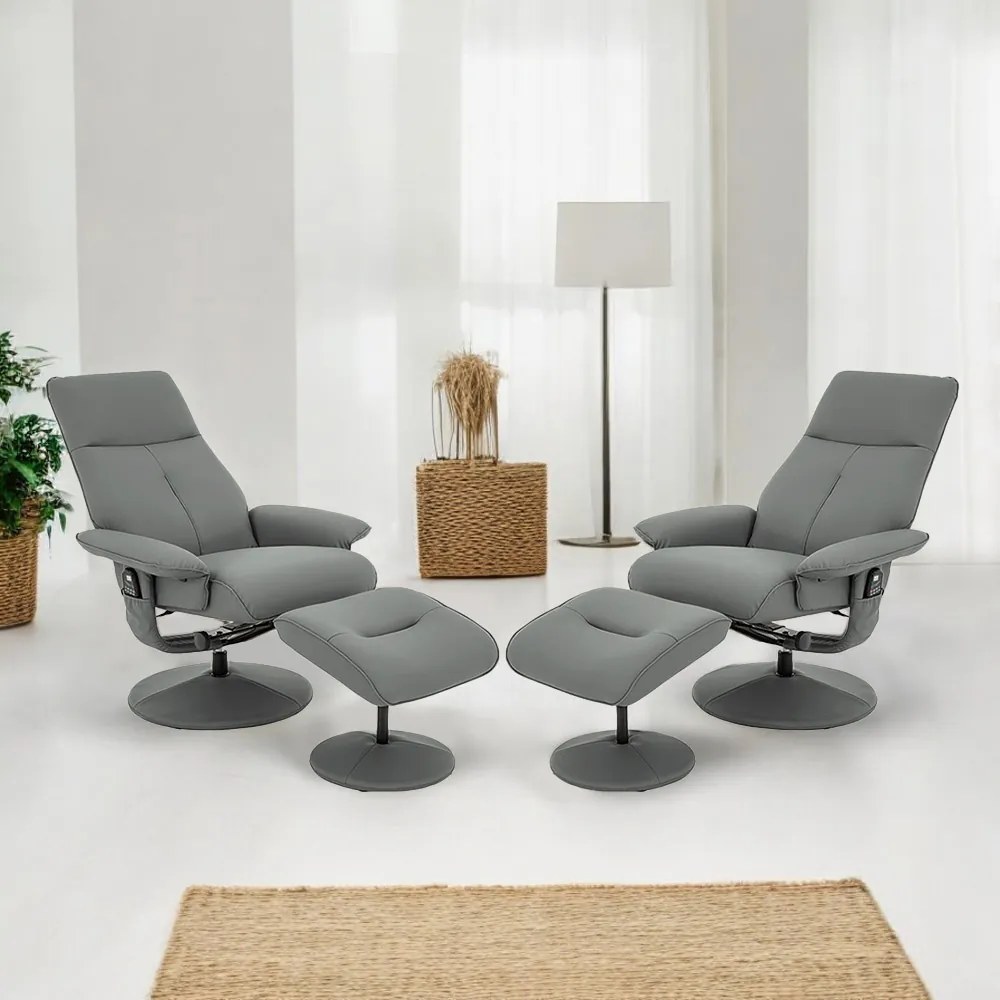 Kit 2 Poltronas de Massagem Reclinável e Giratória Arizona com Apoio de Pés Pu Fendi G56 - Gran Belo
