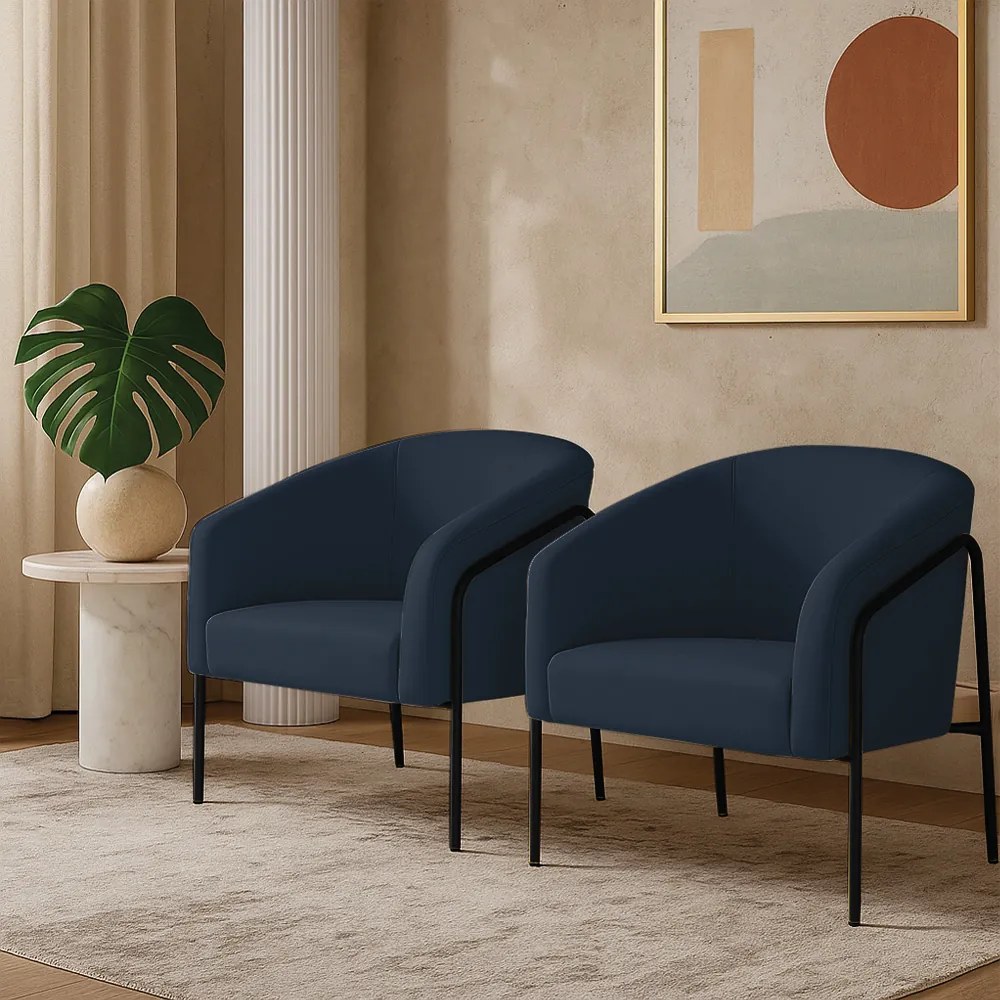 Poltrona Sala Industrial Alta Preto Kit 2 Stella Suede D03 - D'Rossi - Azul
