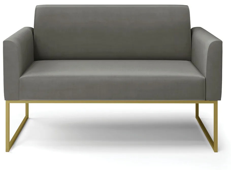 Sofá Namoradeira Base Industrial Dourado Marisa Suede Grafite D03 - D'Rossi