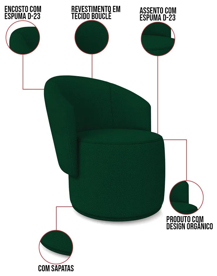 Poltrona e Puff Redondo Orgânico para Sala Malu Bouclê M11 - D'Rossi - Verde