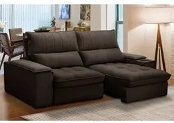 Sofá Retrátil 3 Lugares com Porta Copo 210cm Andes F05 Veludo Marrom E