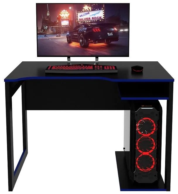 Mesa Gamer Escrivaninha Home Office Nicho Preto Azul