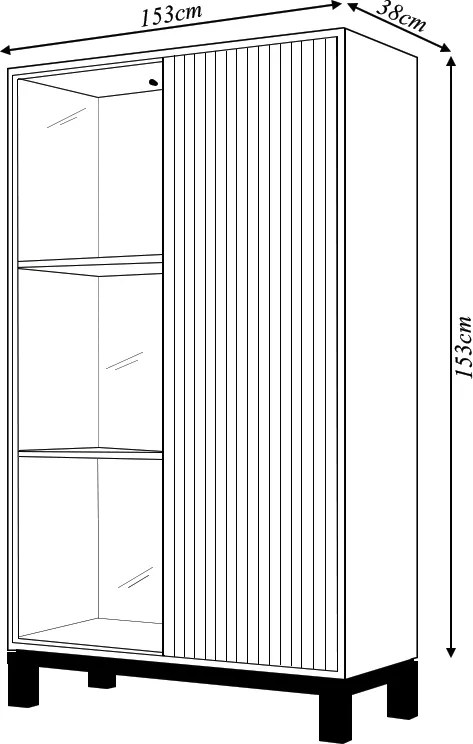 Cristaleira Átomo com 2 Portas Vidro e Ripada Nicho e LED OffWhite/Freijo G11 - Gran Belo