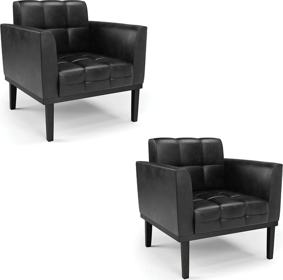 Kit 2 Poltronas Decorativas Karen Pés Fixo em Madeira PU Preto Brilho G19 - Gran Belo