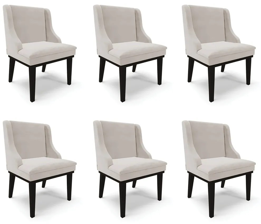 Kit 6 Cadeiras Decorativas Sala de Jantar Base Fixa de Madeira Firenze Veludo Cinza/Preto G19 - Gran Belo