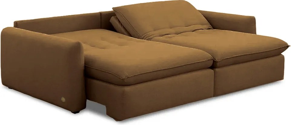 Sofá 190cm Retrátil Reclinável Almofadas Caixa Zero Sydney Veludo Marrom G93 - Gran Belo
