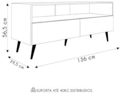 Rack para Sala Bancada de TV 55 Pol 136cm Pés Retrô Senna Z34 Preto -
