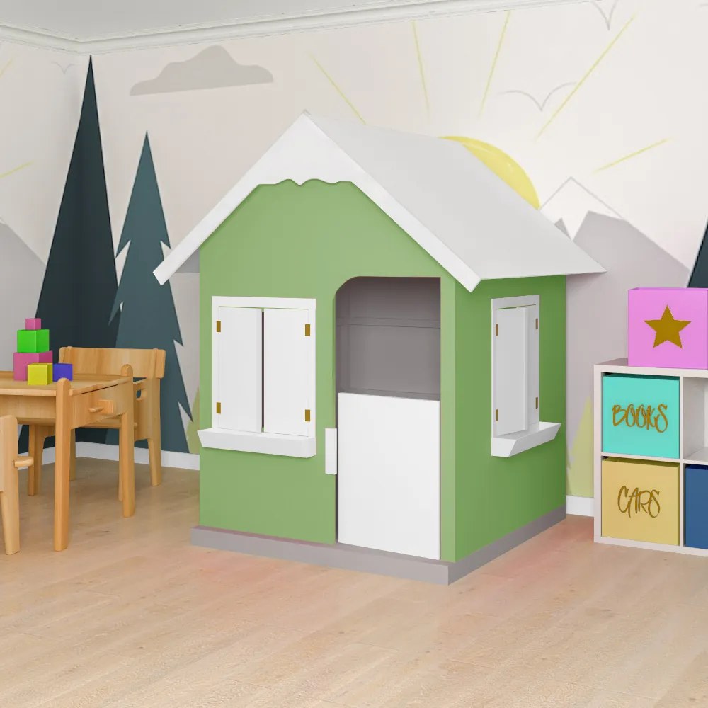 Casinha De Brinquedo Com Floreiros MDF Verde/Branco L12 - Gran Belo