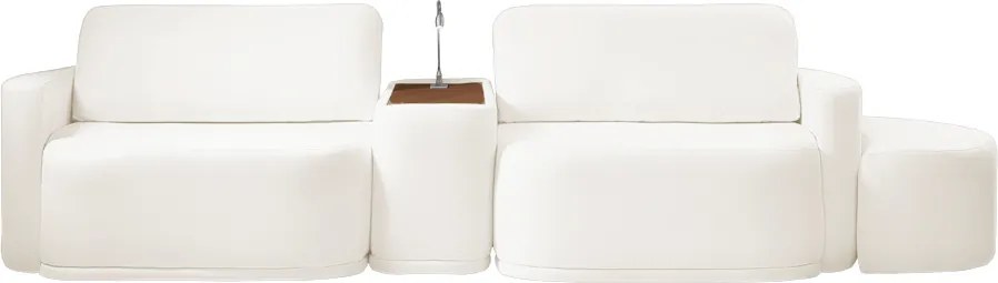 Sofá Sala Modulado 319cm com Puff Console USB Luminária Brumma Bouclê K01 - D'Rossi - Off White
