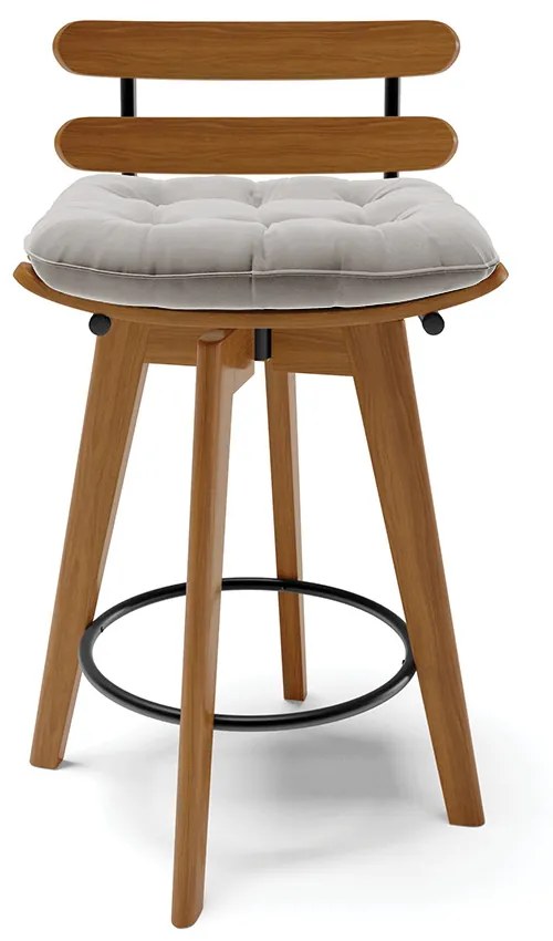 kit 02 Banquetas Giratória Costela Veludo Cinza Base Madeira MA70 - DRossi