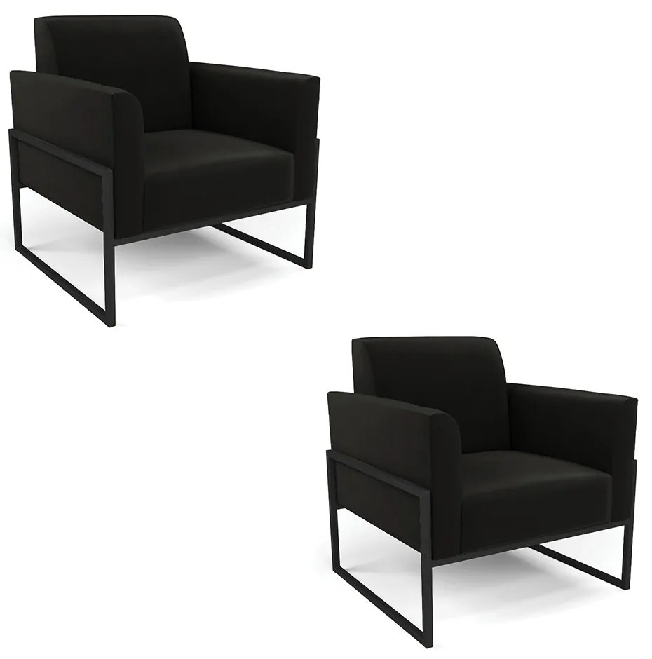 Kit 2 Poltronas Base Industrial Alta Preto Marisa Suede - Preto
