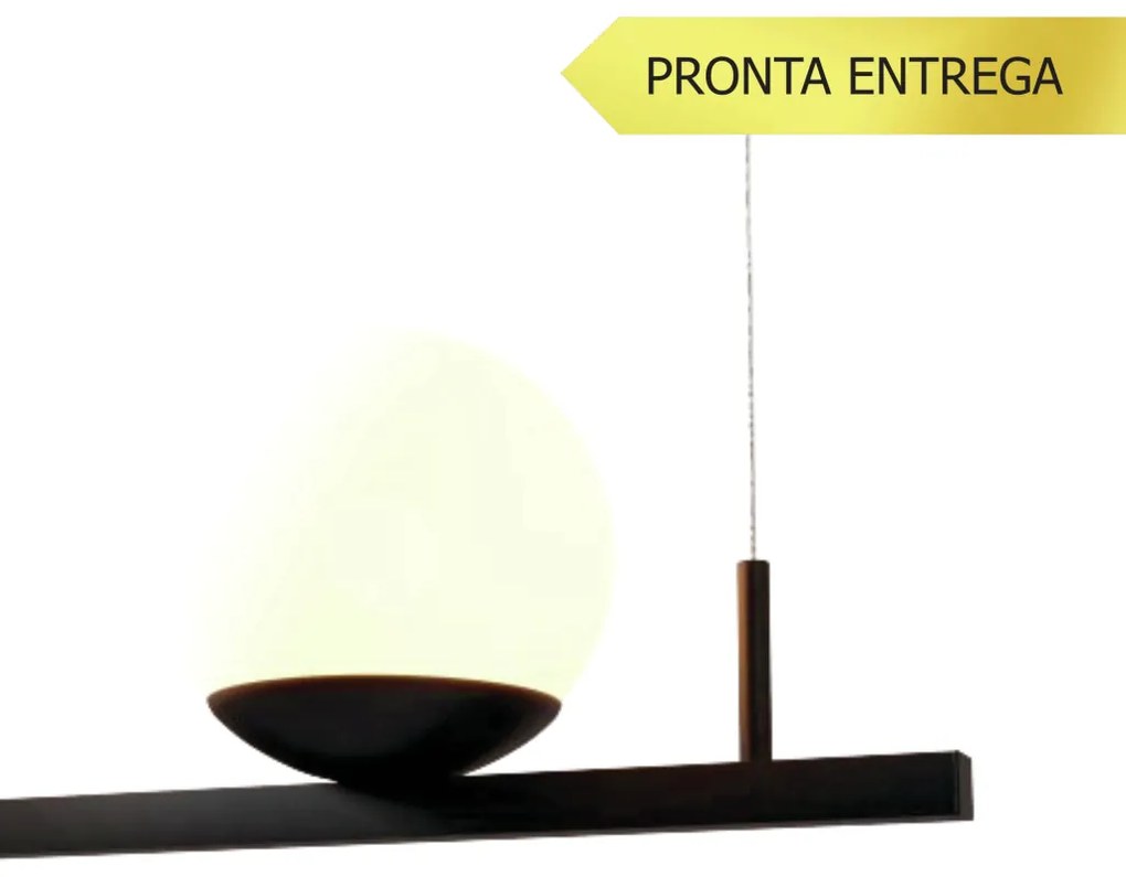 Pendente Three Gud Retângular 26X12X80Cm Alumínio E Globo Ø12Cm Fosco... (CINZA FOSCO, FOSCO)