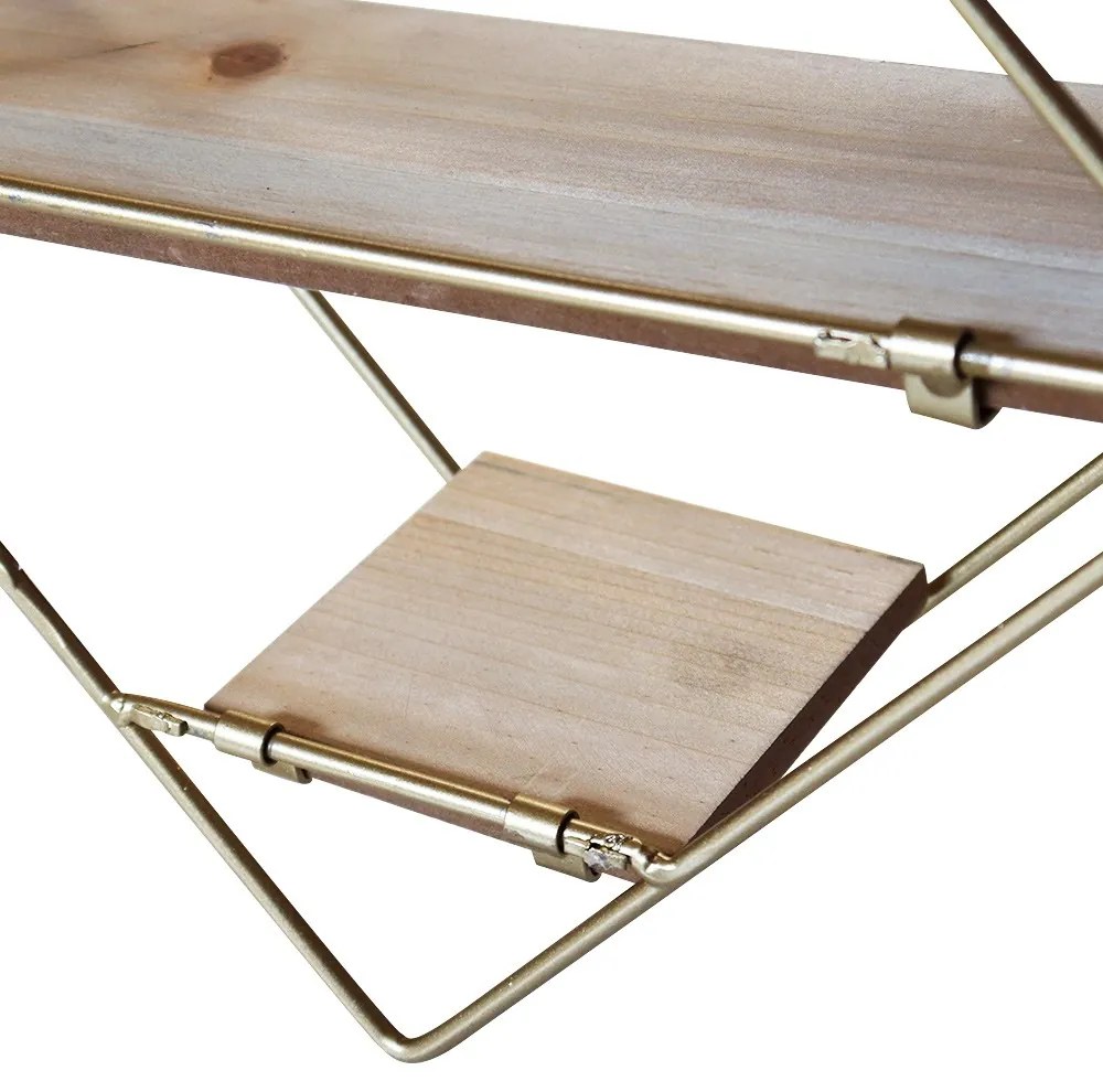 Estante Decorativa Geométrica Metálica com Suportes de Madeira Dourado com Marrom  30X30X10 cm D'Rossi