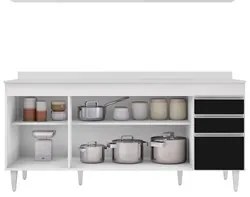 Balcão Gabinete 180cm com Tampo Dallas Branco/Preto - Lumil