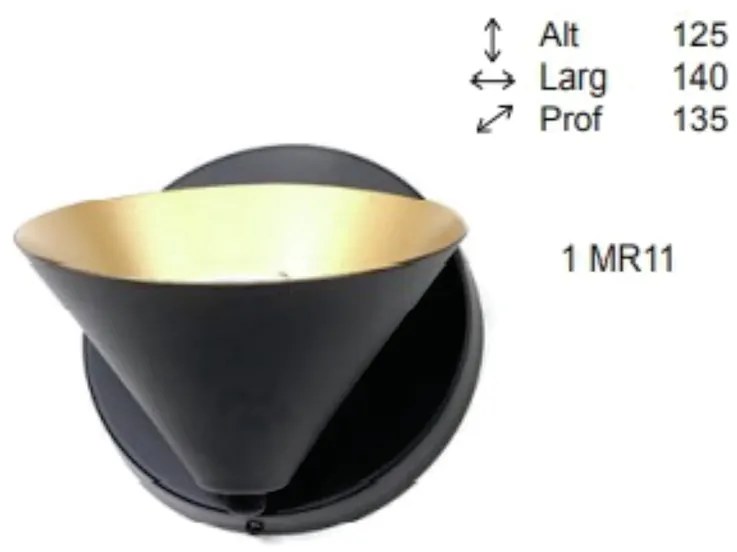 Arandela Time Cone Aluminio Fixo 13,5X14X12,5Cm 1Xmr11 - Old Artisan A... (PRETO)