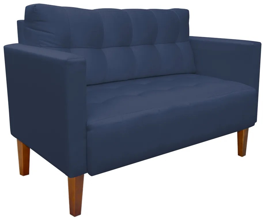 Kit 1 Sofá Namoradeira e 2 Poltronas Livia Suede Azul Marinho Pés Chanfrado Castanho - D'Rossi