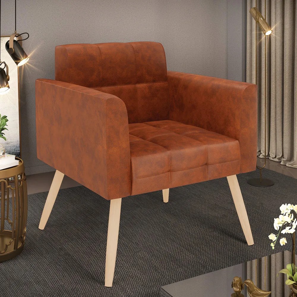 Poltrona Elisa Corano Nozes Pés Palito Natural D03 - D'Rossi