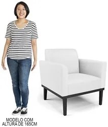 Poltrona Decorativa Base Madeira Preto Maressa Sintético Branco - Ibiz