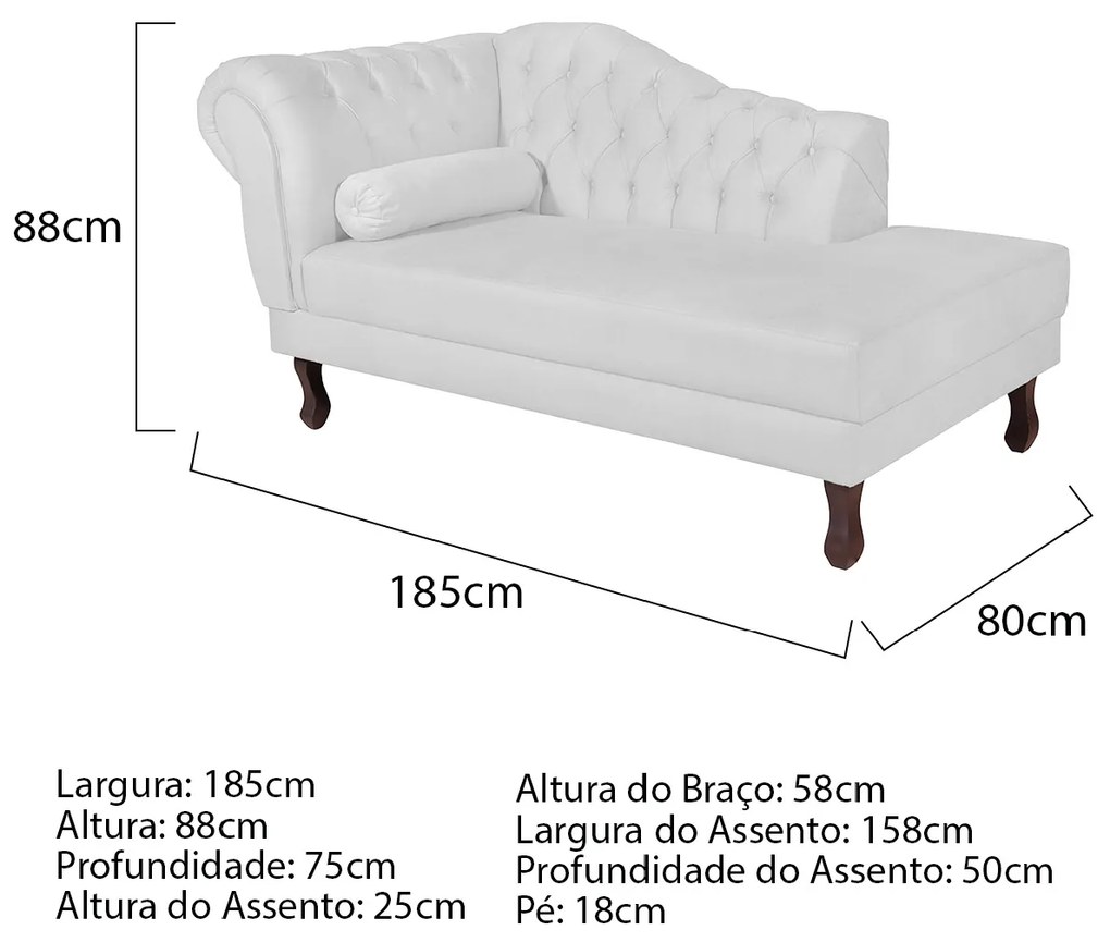Recamier Diana 185cm Lado Direito Corano Branco - ADJ Decor