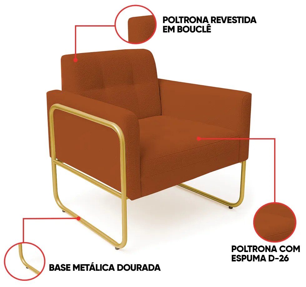 Poltrona Sala Industrial Alta Tubo Dourado Elisa Bouclê D03 - D'Rossi - Terra