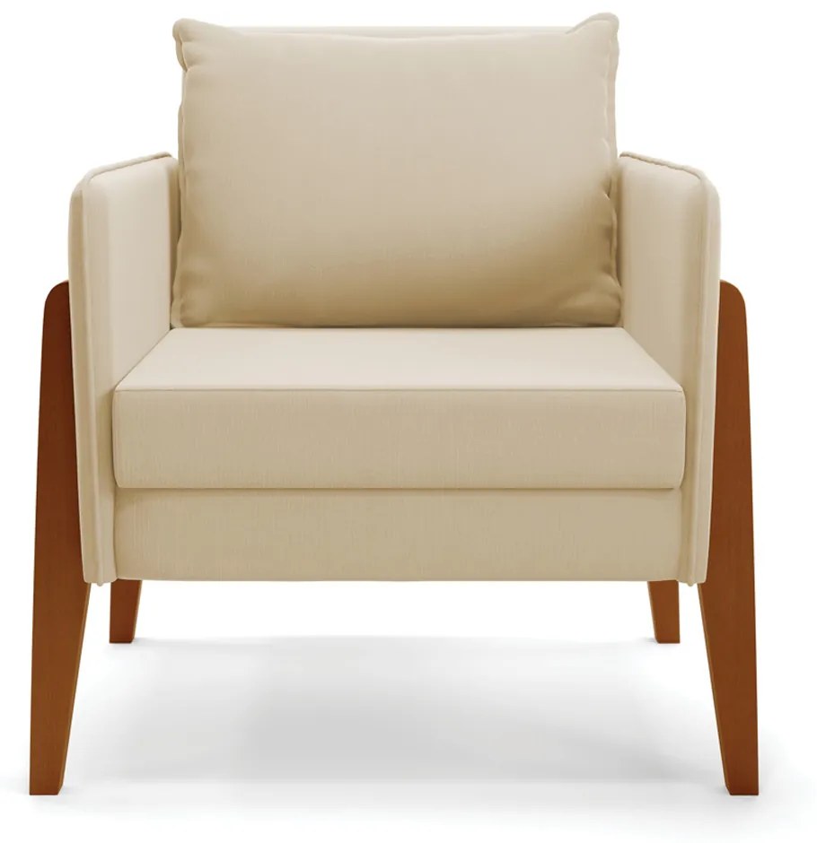 Poltrona Lana Suede Bege Base de Madeira