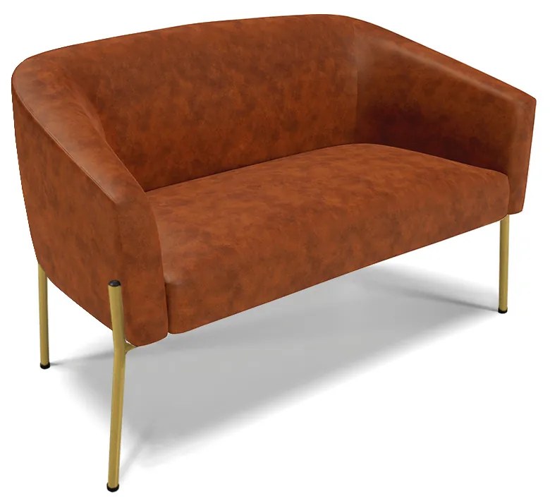 Namoradeira e 2 Poltronas Pé de Ferro Dourado Stella Sintético PU D03 - D'Rossi - Nozes