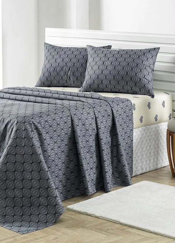 Jogo de Cama 150 Fios Cinza Queen 4 Peças
