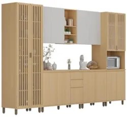Armário de Cozinha 6 Peças CP01 e Tampo Pierre Carvalho/Cinza L01 - Mp