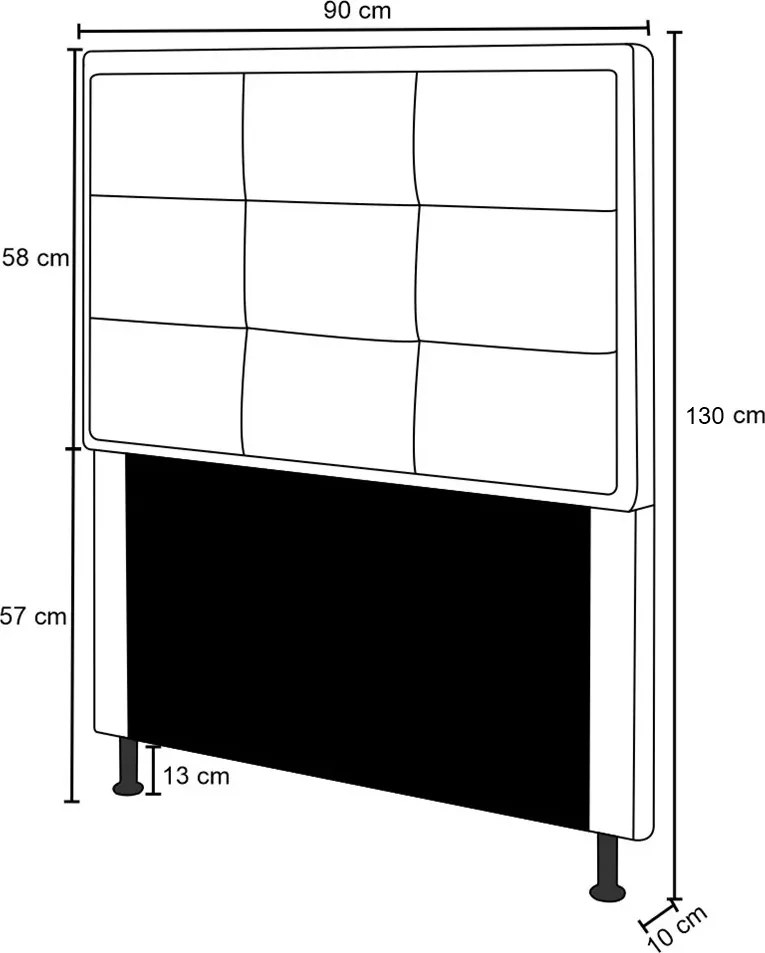 Cabeceira Solteiro Cama Box 90cm para Quarto Onix Suede M11 - D'Rossi - Grafite