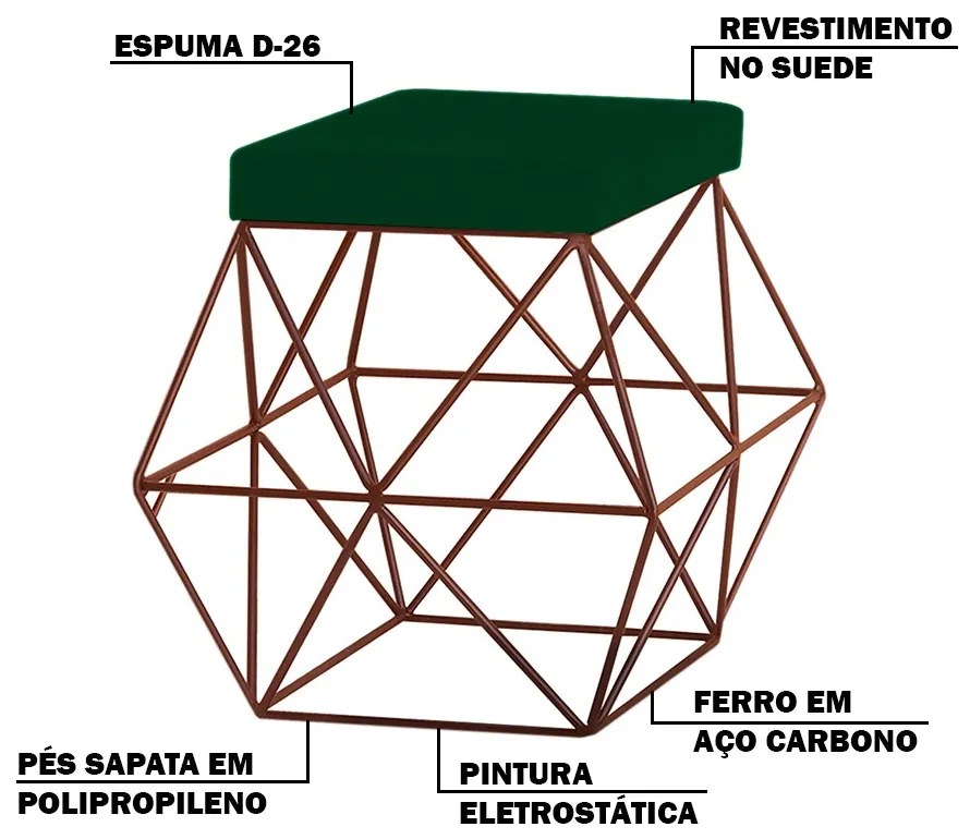 Kit 2 Puffs Decorativo Sala de Estar Base Bronze Trixie Suede Verde G41 - Gran Belo